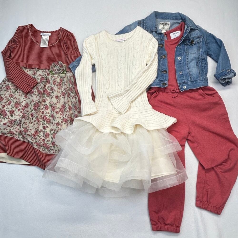 (4) Girls Lot Size 6-7 OSHKOSH Denim Jacket -2x BONNIE JEAN - OLD NAVY Romper